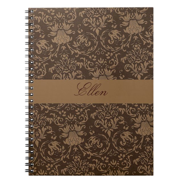 personalized brown damask notebook (Front)
