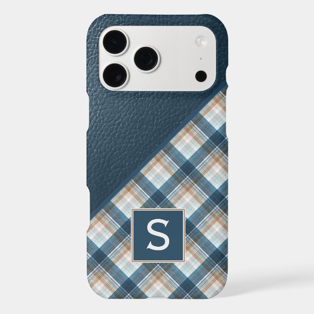 Personalized Brown Dark Blue Plaid Gingham Pattern Iphone Case (Back)