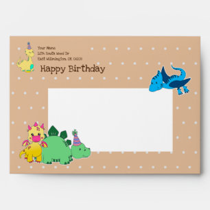 Personalized Brown Dinosaur Themed Party Girls Envelope