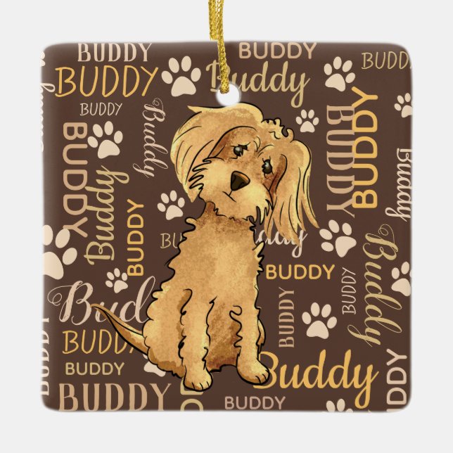 Personalized Brown Dog Ceramic Ornament (Front)
