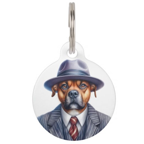 Personalized Brown Dog Gangster Suit Watercolor Pet ID Tag