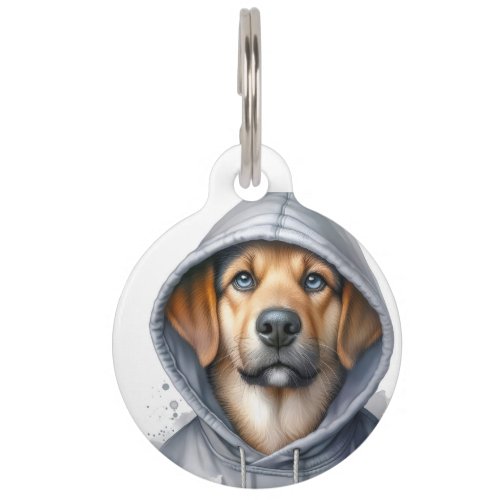 Personalized Brown Dog in a Hoodie Artwork  Pet ID Tag