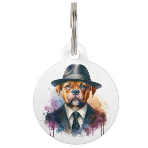 Personalized Brown Dog in Suit Tie Splatter Art Pet ID Tag