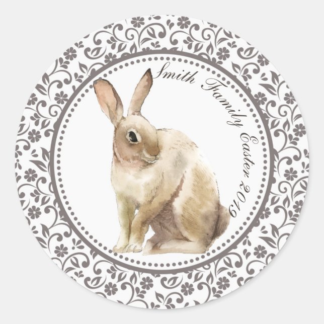Personalized brown Easter Rabbit Classic Round Sticker (Front)