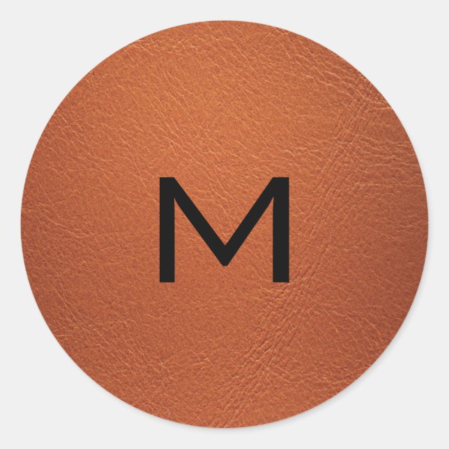 Personalized Brown Elegant Leather Look  Classic Round Sticker (Front)