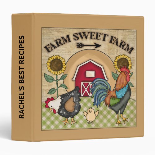 Personalized Brown Farm Animals Rooster Chicken 3 Ring Binder