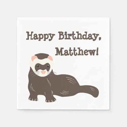 Personalized Brown Ferret Birthday Party Napkins