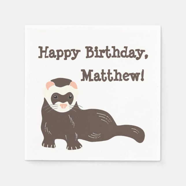 Personalized Brown Ferret Birthday Party Napkins (Front)