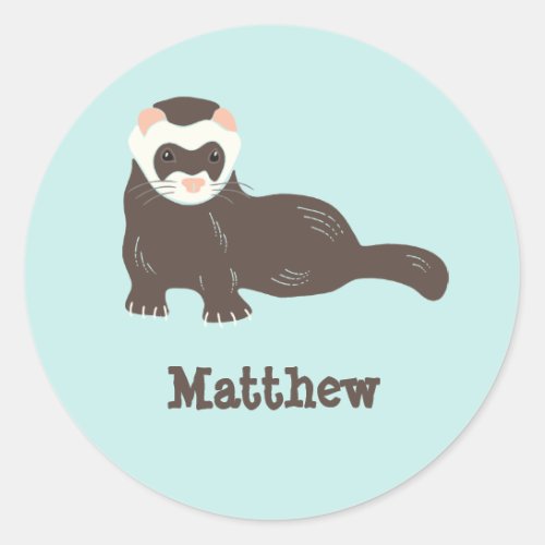 Personalized Brown Ferret Mint Green Classic Round Sticker