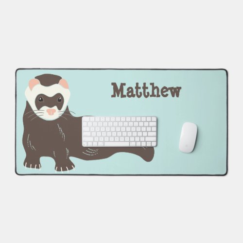 Personalized Brown Ferret Mint Green Desk Mat