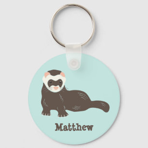 Personalized Brown Ferret Mint Green Keychain