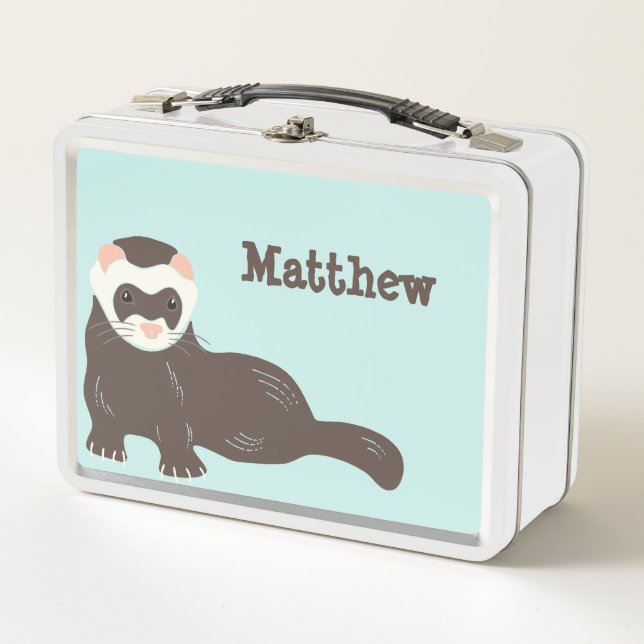 Personalized Brown Ferret Mint Green Metal Lunch Box (Front)