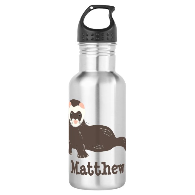 Personalized Brown Ferret Stainless Steel Water Bottle (Front)