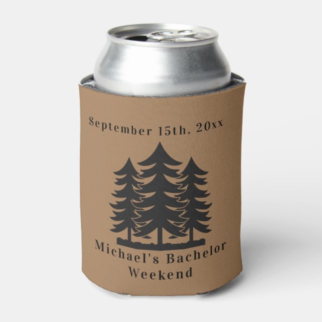 Personalized Brown Fir Trees Bachelor Weekend  Can Cooler (Can Front)