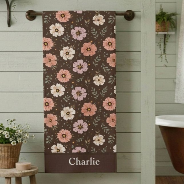 Personalized Brown Floral Beach Towel (Creator Uploaded)