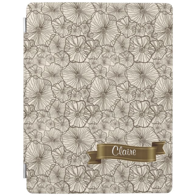 Personalized Brown Floral iPad Smart Cover (Front)