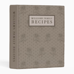 Personalized Brown Floral Vintage Recipe Binder