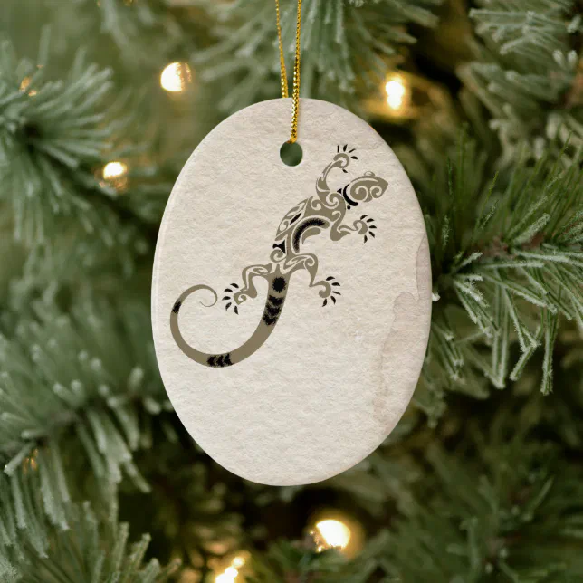 Personalized Brown Gecko Lizard on Stone Christmas Ceramic Ornament
