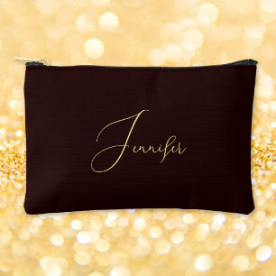 Personalized Brown Gold Monogram Makeup Cosmetic Accessory Pouch