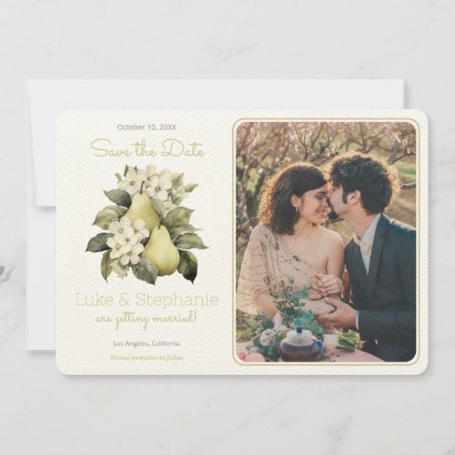 Personalized Brown Green Pear Photo Save The Date  Invitation