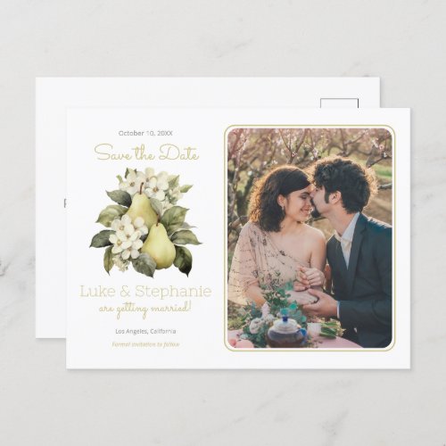 Personalized Brown Green Pear Photo Save The Date  Postcard