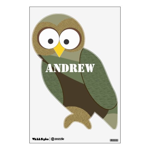 Personalized Brown Green Tan Camo Owl Wall Decal