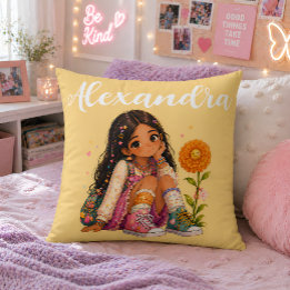 Personalized Brown Hair Girl Name Throw Pillow