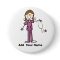 Personalized Brown Hair Stick Figure Nurse  Button