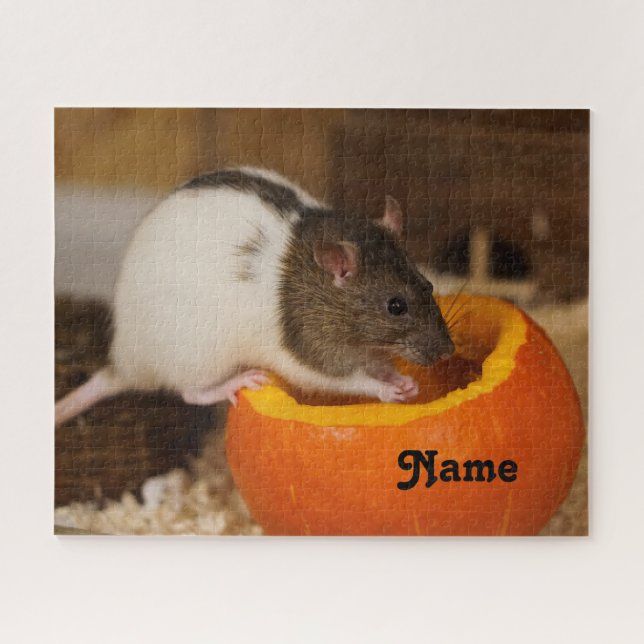Personalized Brown Hooded Fancy Pet Rat Jigsaw Puzzle (Horizontal)