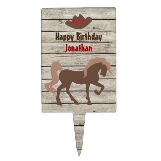 Personalized Brown Horse and Cowboy Hat Birthday Cake Topper