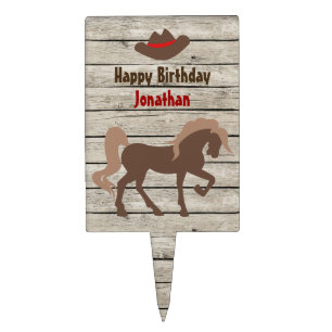 Personalized Brown Horse and Cowboy Hat Birthday Cake Topper