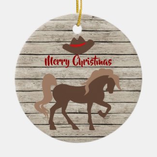Personalized Brown Horse and Cowboy Hat Christmas Ceramic Ornament