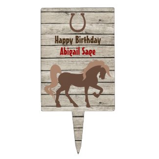 Personalized Brown Horse and Horseshoe Birthday Cake Topper