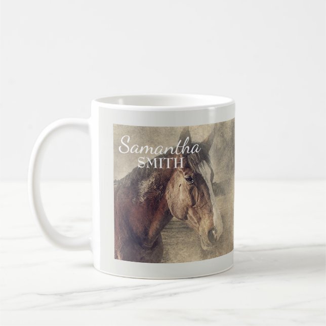 Personalized Brown Horse Painting Coffee Mug (Left)