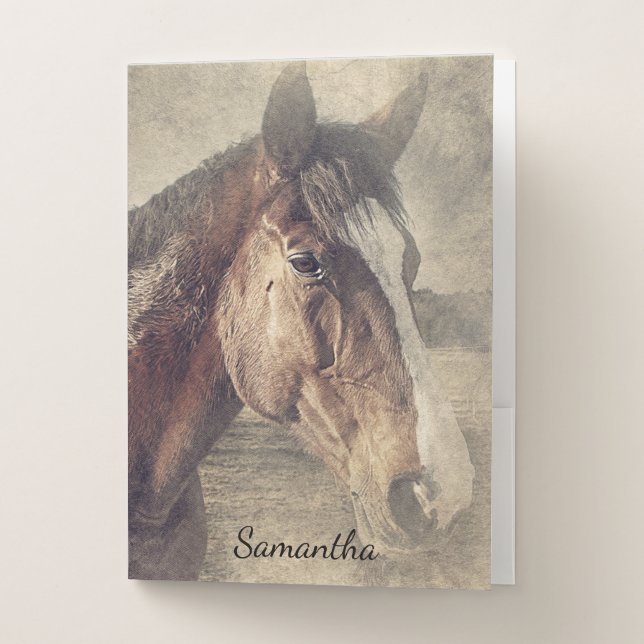 Personalized Brown Horse Painting Pocket Folder (Front)