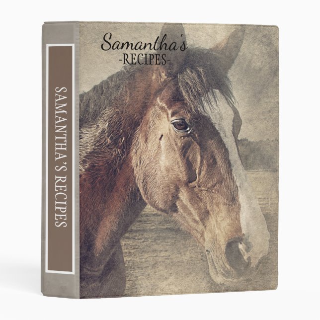 Personalized Brown Horse Painting Recipe Mini Binder (Front/Spine)