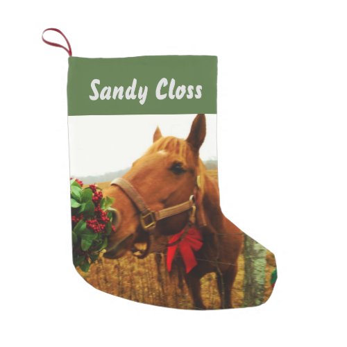 Personalized Brown horse red bow  Mistletoe Small Christmas Stocking