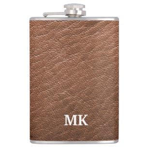 Personalized Brown Leather Look Flask