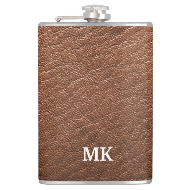 Personalized Brown Leather Look Flask (Front)