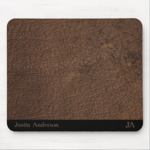Personalized Brown Leather Mouse Mat with Initials