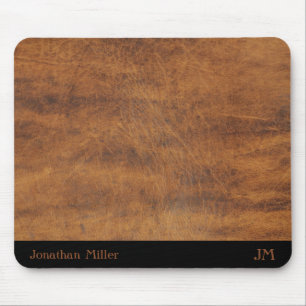 Personalized Brown Leather Mouse Mat with Initials