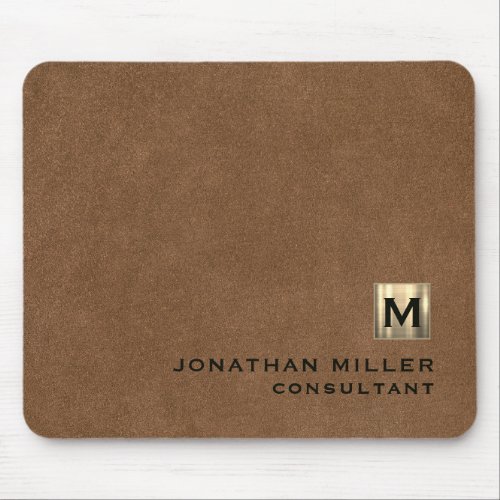 Personalized Brown Leather Print Monogram Mouse Pad