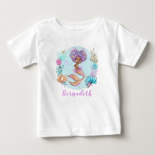 Personalized Brown Little Mermaid Baby T_Shirt