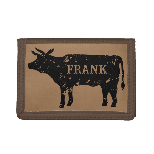 Personalized brown men's wallet with cow logo (Front)