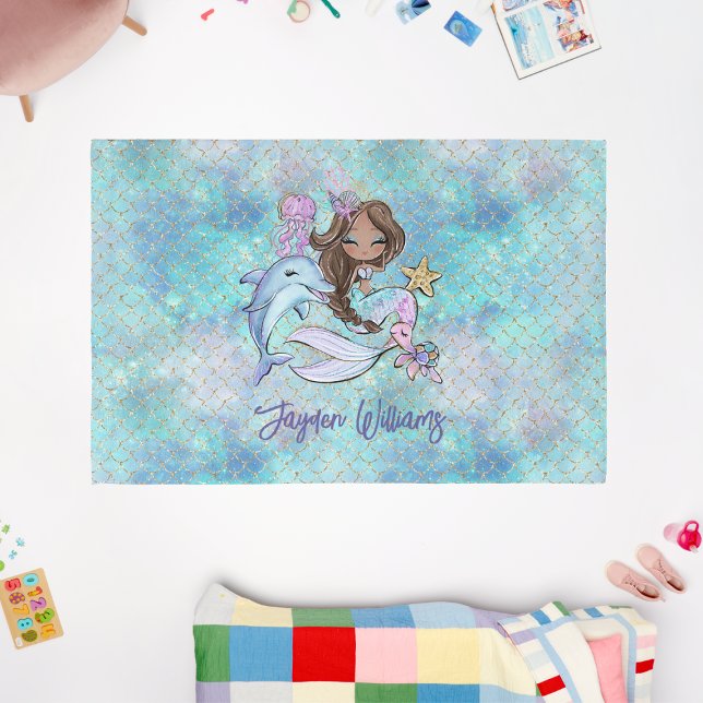 Personalized Brown Mermaid Girl Bedroom Playroom Rug (Personalized Brown Mermaid Girl Bedroom Playroom Rug
)