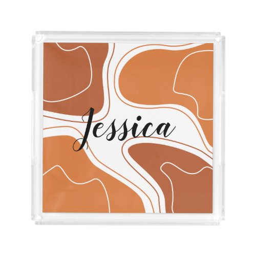 Personalized Brown Modern Abstract Shapes Acrylic Tray