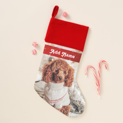 Personalized Brown Poodle Dog in a Sweater Christmas Stocking