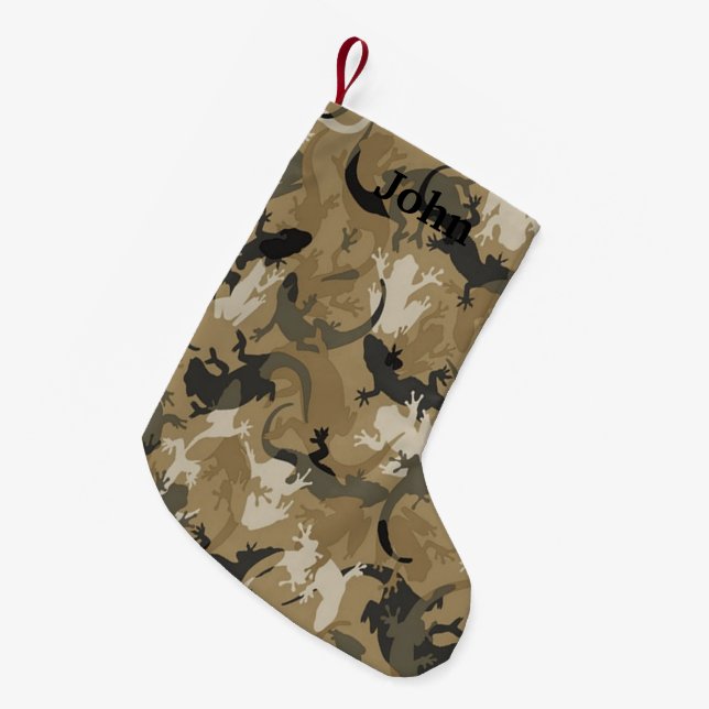Personalized Brown Reptile Camo Christmas Stocking (Front (Hanging))