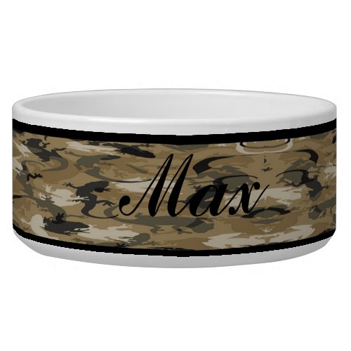 Personalized Brown Reptile Camouflage Pet Bowl