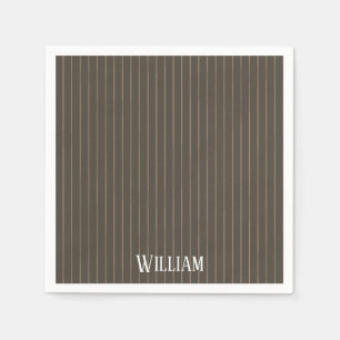 Personalized brown retro pinstripes napkins